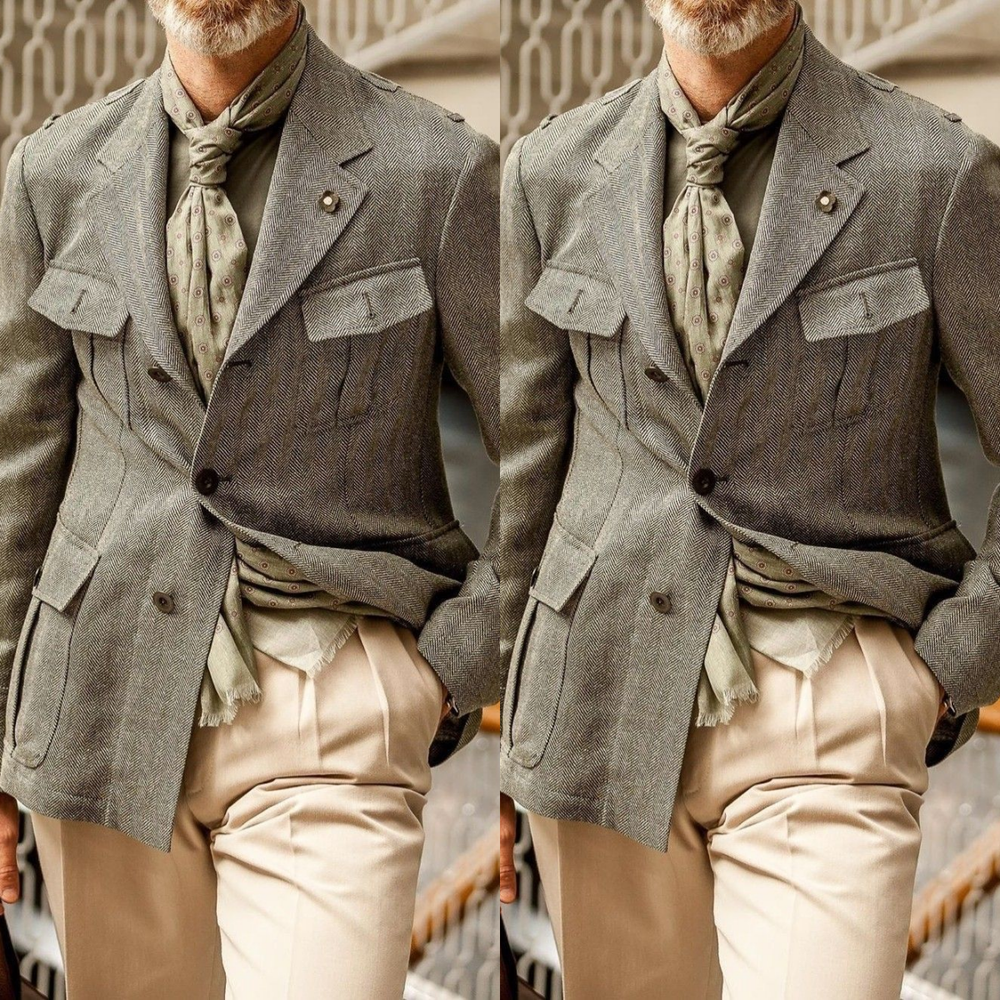 Tweed Warm Men's Safari Jacket Winter Outdoor Suit Hunting Wool Tuxedo Jacket