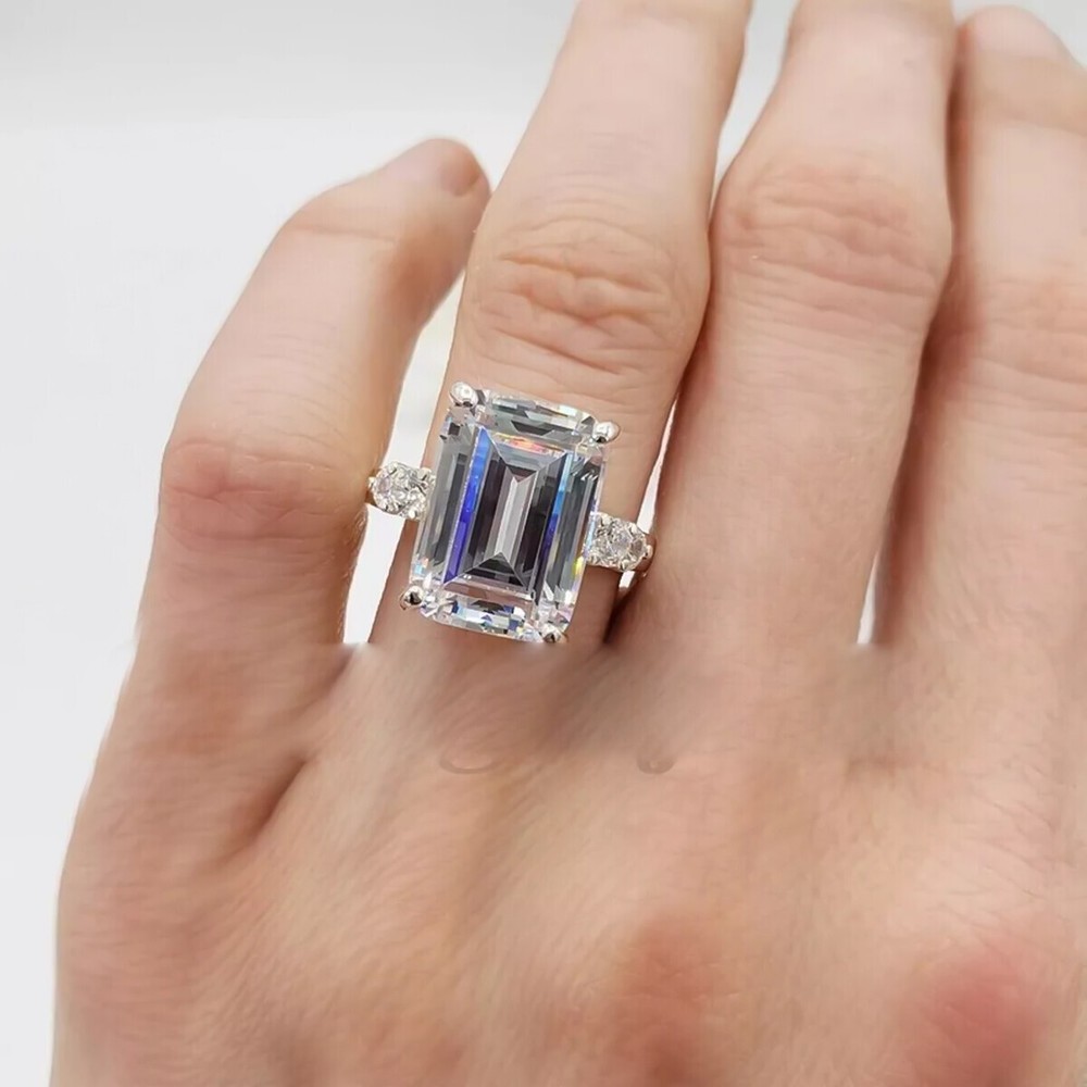 5.70 Ct Emerald Cut Off White Diamond Ring 925 Silver Birthday Gift Wife