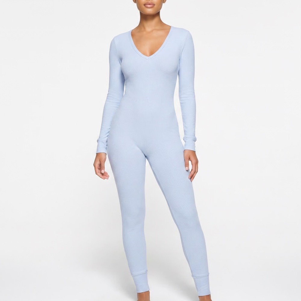 Naked Wardrobe Blue Long Sleeve V-Neck Jumpsuit XL