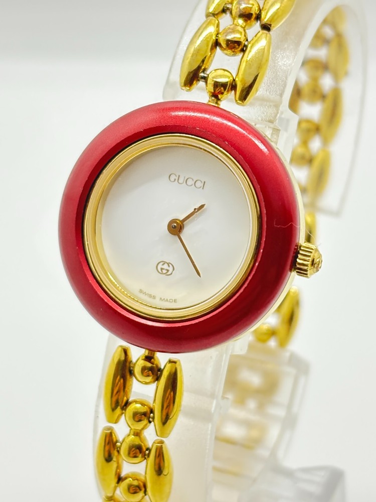 GUCCI Change Bezel Watch Red White Dial Purple 11/12.2L Exc+5 Condition Working