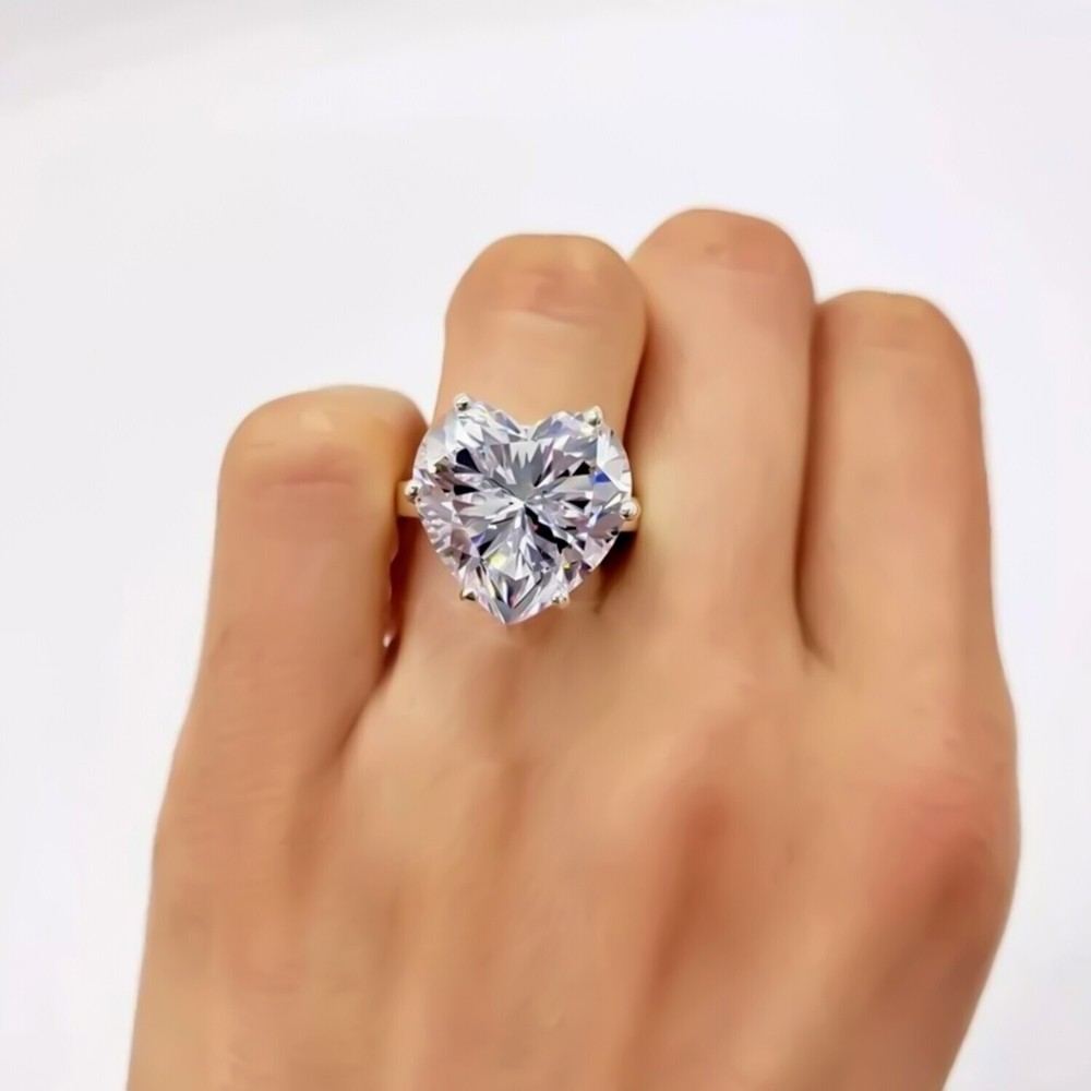 7.25 Ct Heart Cut White Diamond Solitaire Ring in 925 Silver Romantic Gift