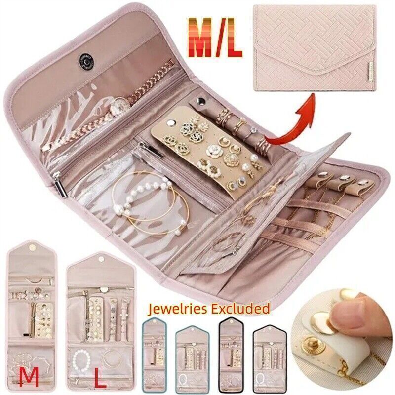 Foldable Travel Jewelry Roll Pouch Organizer for Necklaces Rings Earrings  