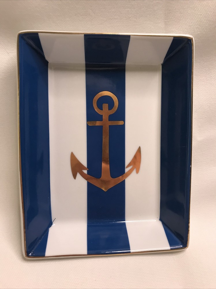 Navy Blue White Gold Anchor Trinket Tray Rosanna Jewelry Coin for Dad-image