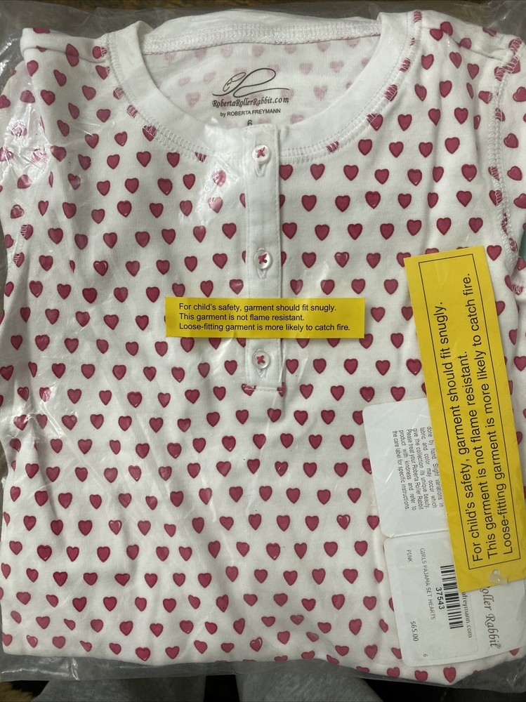 roberta roller rabbit girls pajama set pink heart Sz 6 NWT