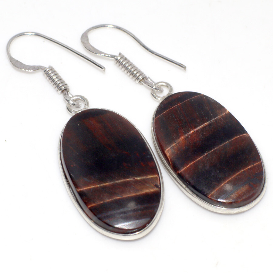 Iron Tiger Eye 925 Silver Plated Gemstone Earrings 1.7