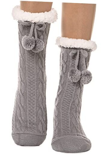 Slipper Fuzzy Socks for Women Fluffy Cozy Cabin Winter Warm Soft One Size Grey