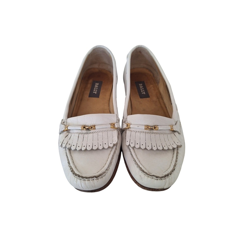 Bally Vintage White Leather Loafers Size 5 Made in Italy