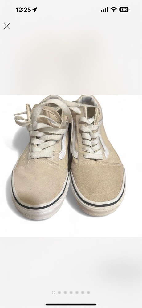 VANS Old Skool Skate Shoes Size 4.5 6 Suede Canvas Beige White