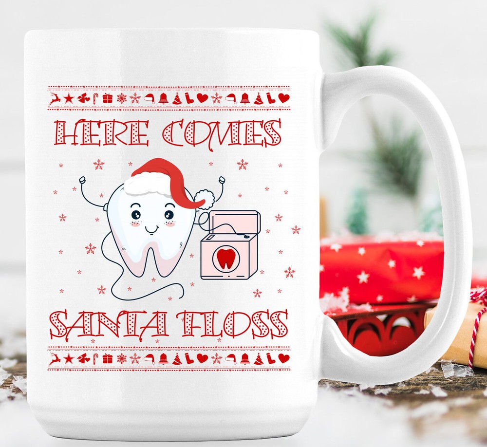 Festive Santa Floss Dentist Christmas Mug Perfect Holiday Gift