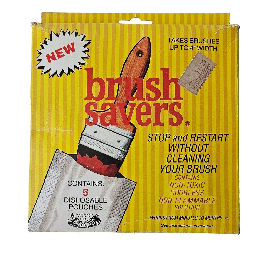 Vintage Brush Savers Paint Brush Solution 5 Pouches Nontoxic Lynted Corp USA
