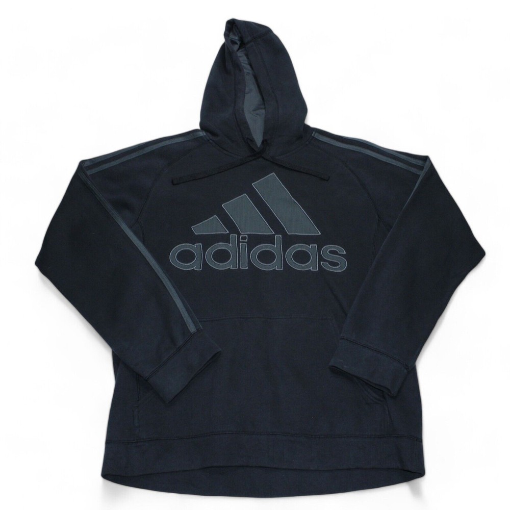 Adidas Spellout Hoodie Mens Relaxed Medium Black Fleece Lined Embroidered Sports