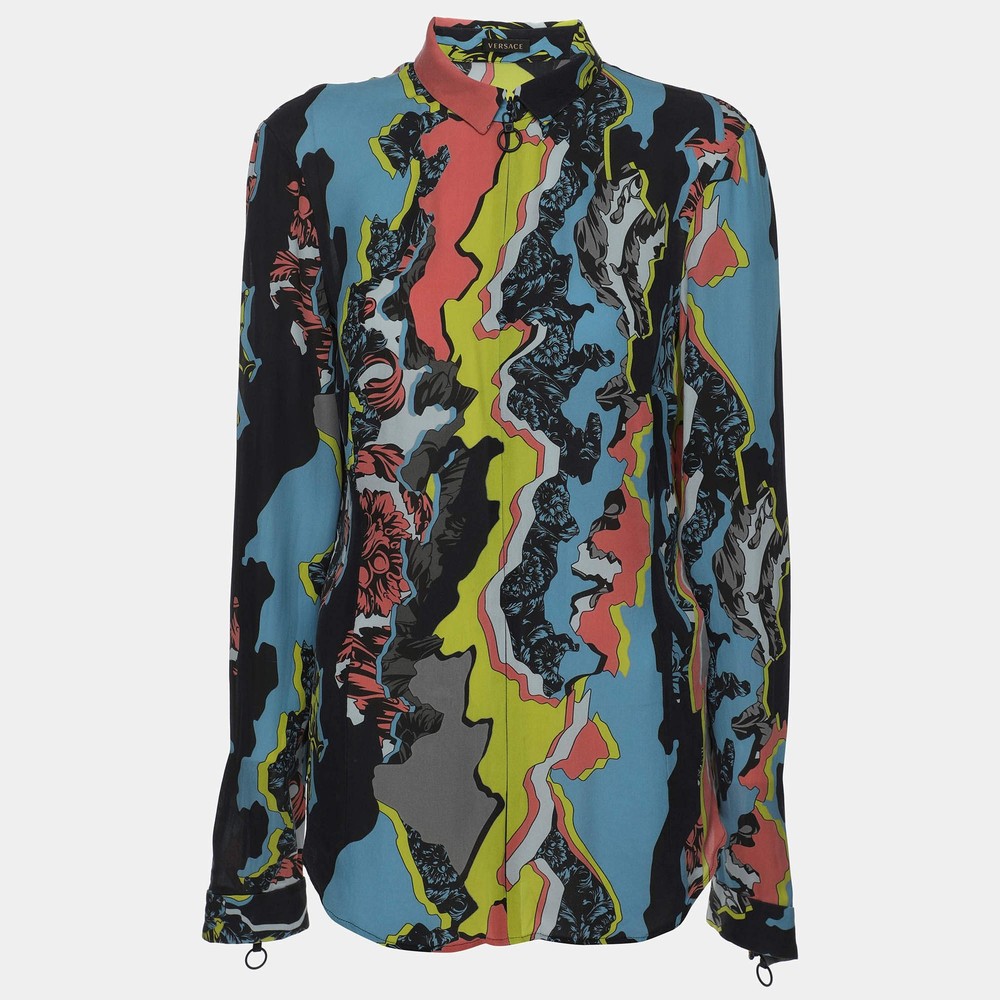 Versace Multicolor Silk Long Sleeve Shirt M