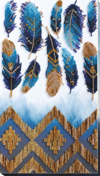 Bead embroidery kit Indigo needlework kit Art canvas beadwork pattern