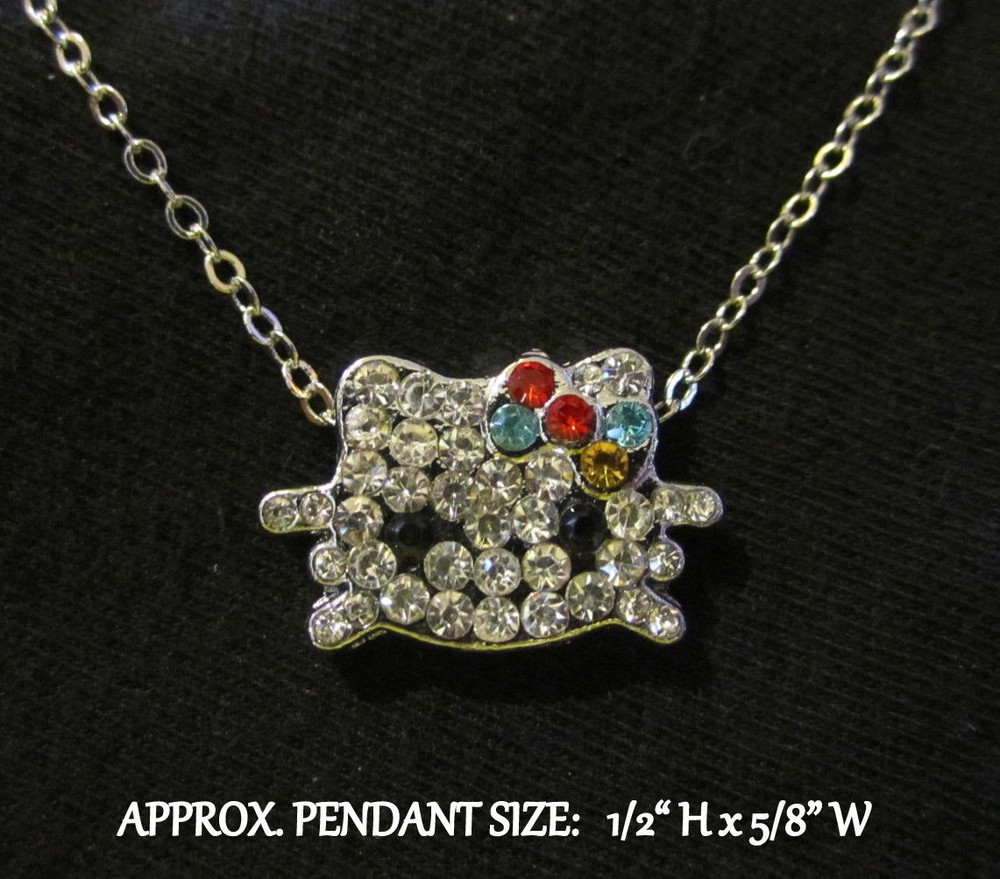 Cat Necklace Kitty Kitten - Crystal & Steel Chain