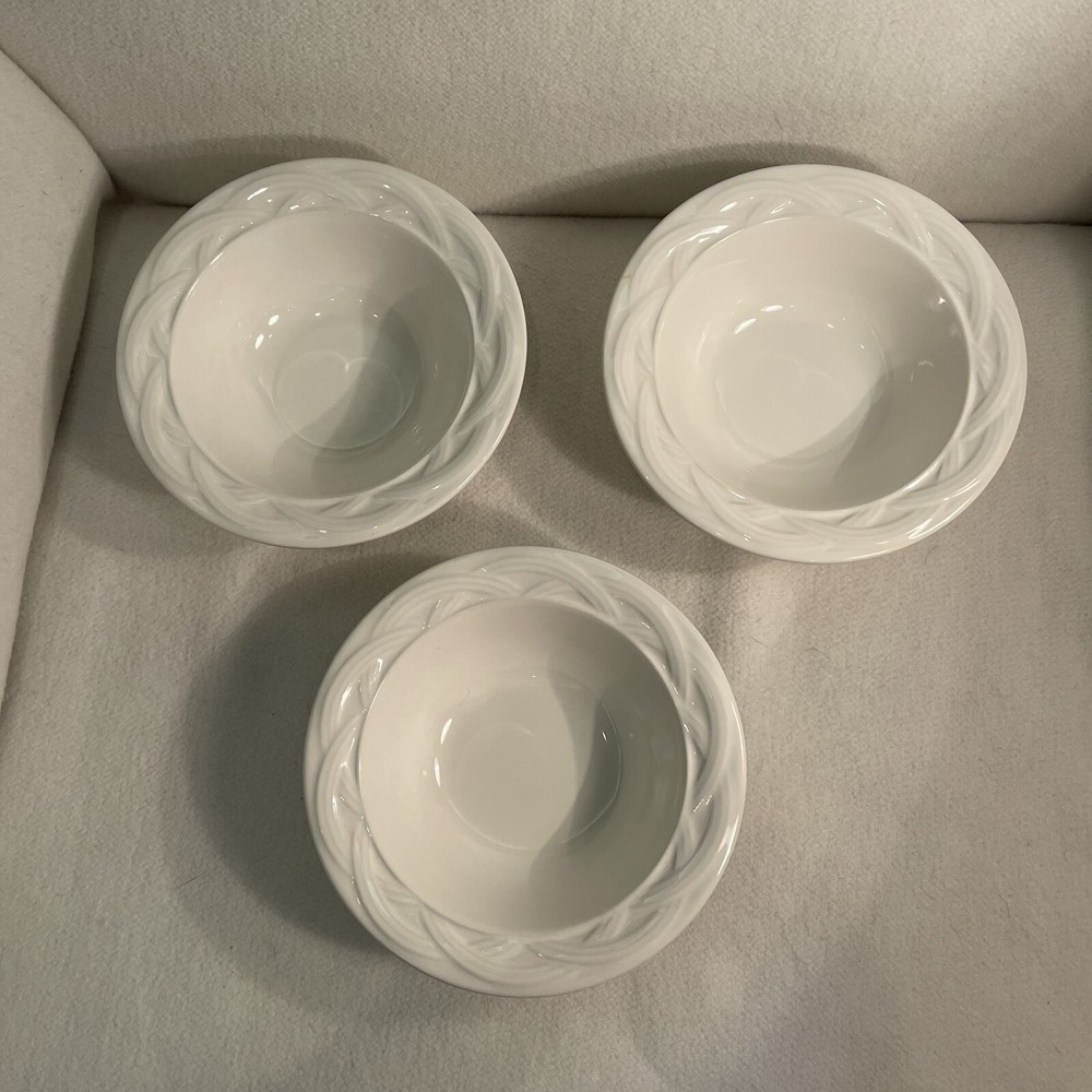 Vtg Pfaltzgraff Acadia White Basket Weave Cereal Soup Bowls Set of 3