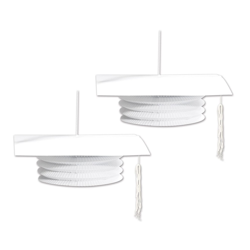 White Graduation Cap Paper Lanterns 2-Pack Party Decorations