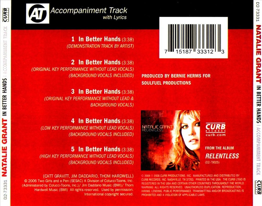 Natalie Grant Better Hands Accompaniment Track CD