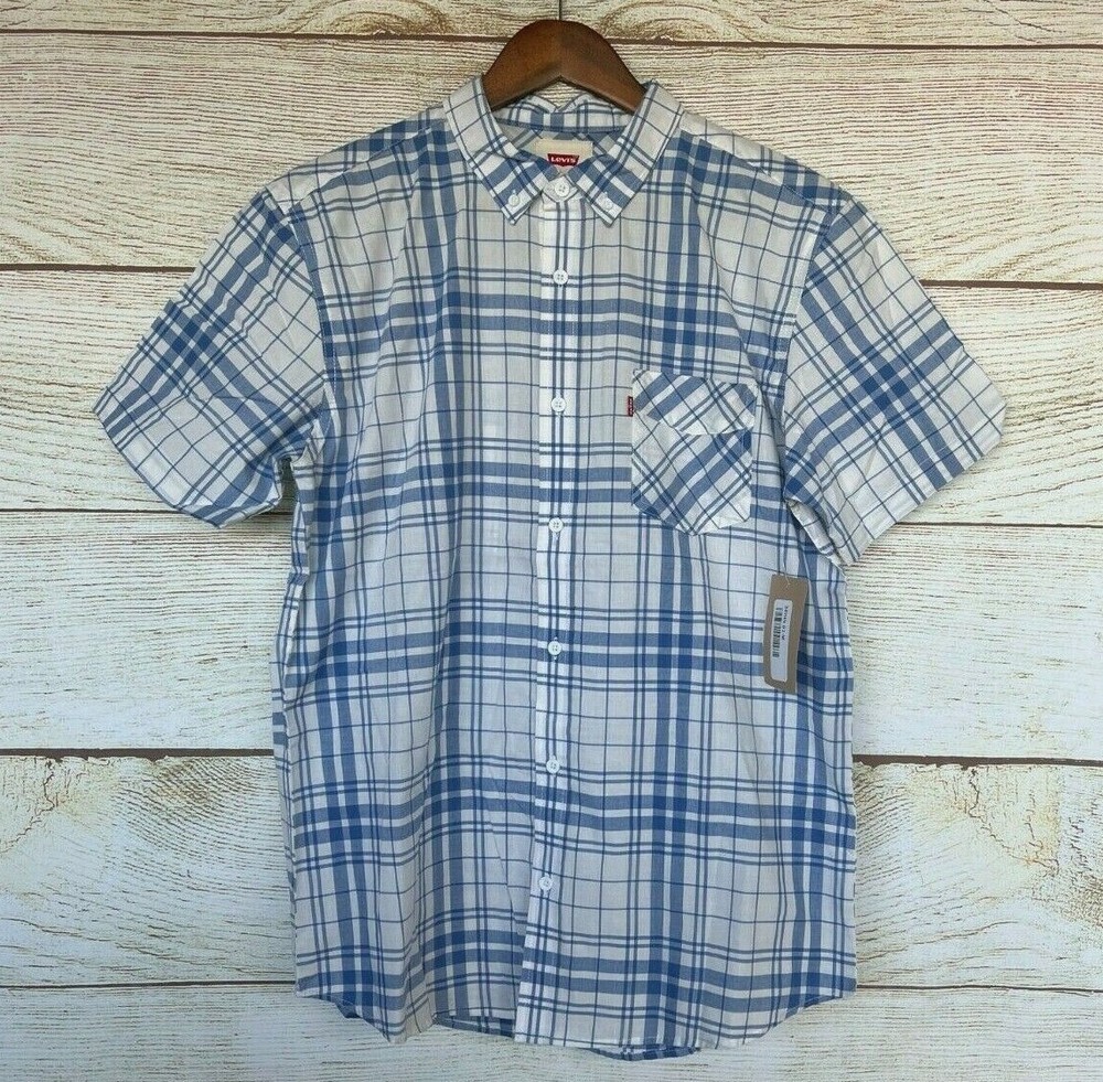 Levi's Button Down Shirt Mens Size Small Blue Payor Woven Plaid Shirt New
