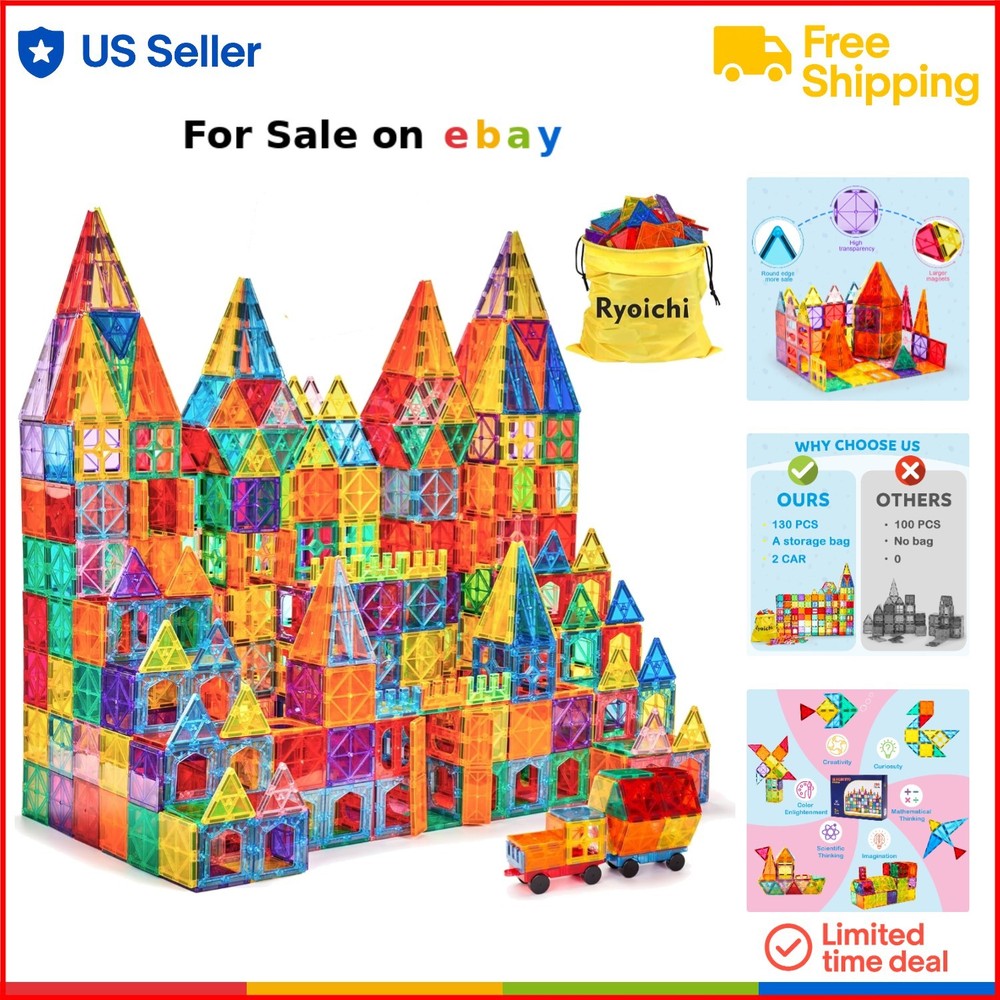 138PCS Magnetic Building Tiles Set with Cars STEM Educational Toys for Kids