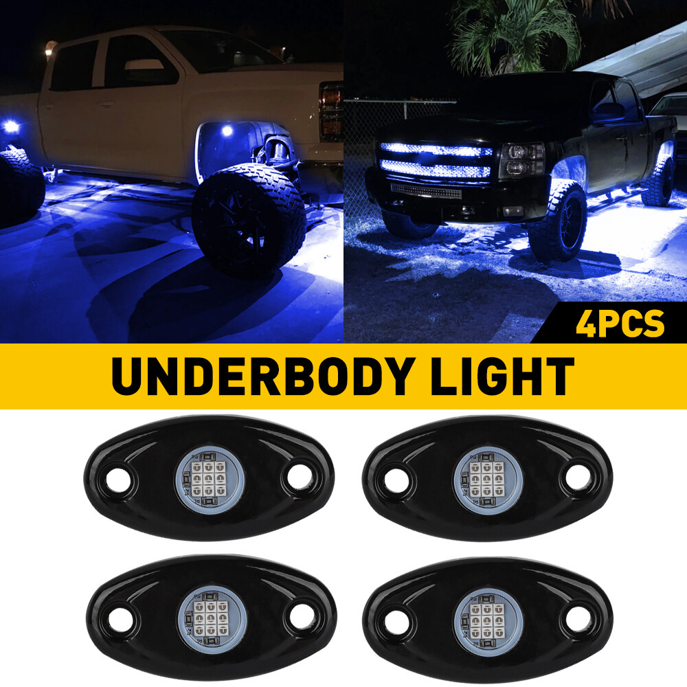4 Pods LED Rock Blue Lights Underbody For JEEP Offroad Truck UTV ATV SVU Boat 9W