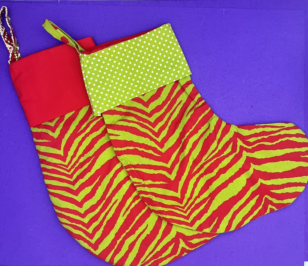 2 NWOT Large Red/green Zebra Print Christmas Stockings SALE!-image
