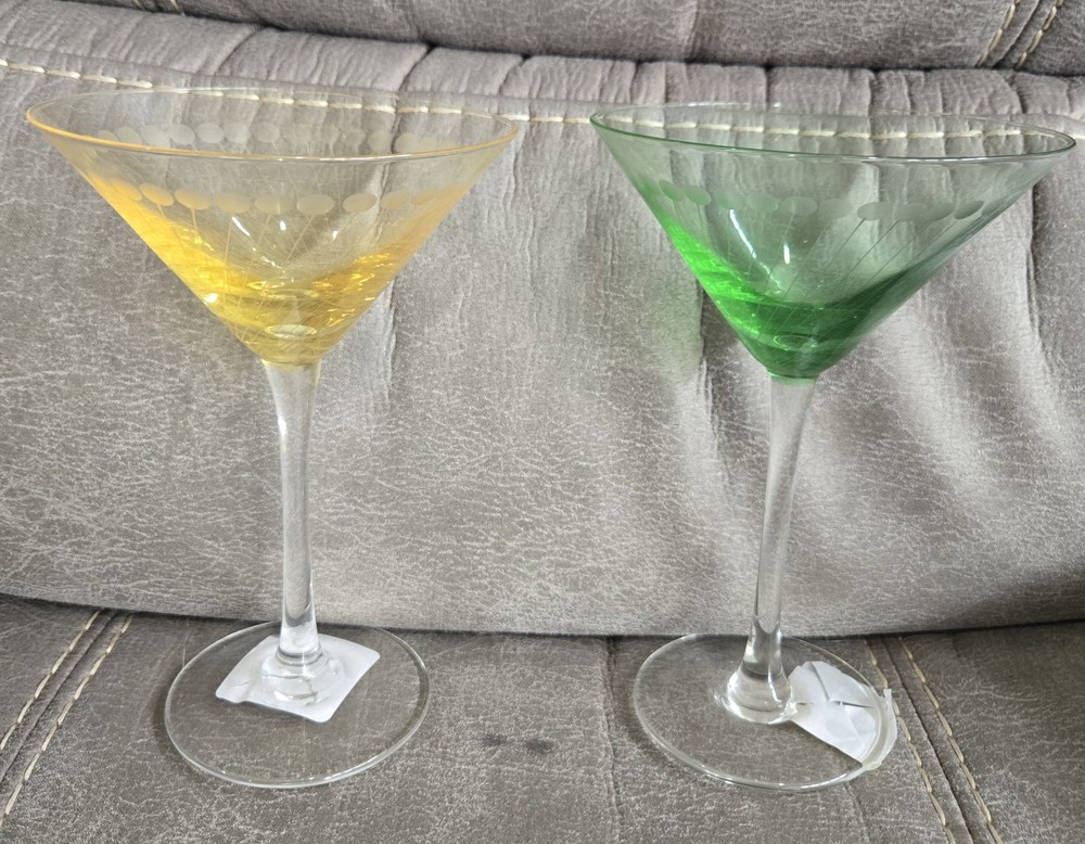 Colorful Yellow and Green Martini Glass Set  