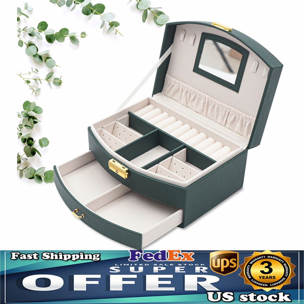 Large Jewelry Storage Case Jewelry Box Organizer for Women Girls w/ 2 Drawers US