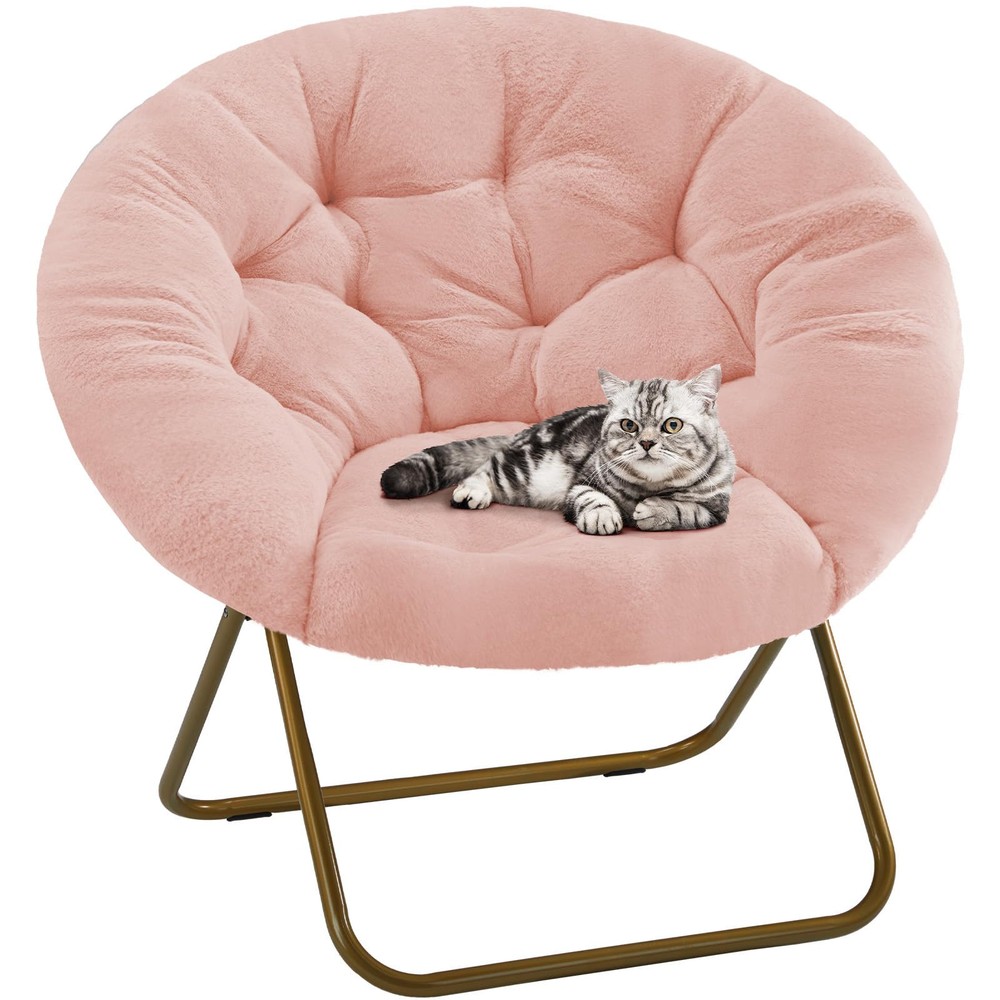 Faux Fur Saucer Chair Comfy Foldable Lounge Seat for Bedroom Living Room
