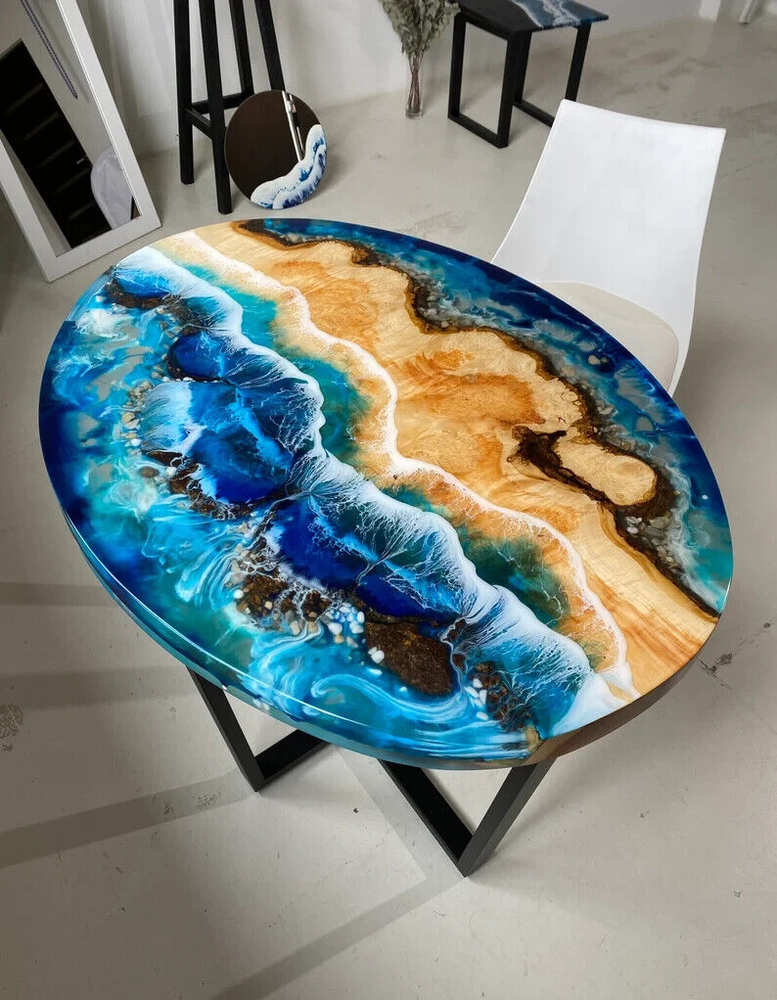 Epoxy Resin Walnut Ocean Table Top For Office And Living Room