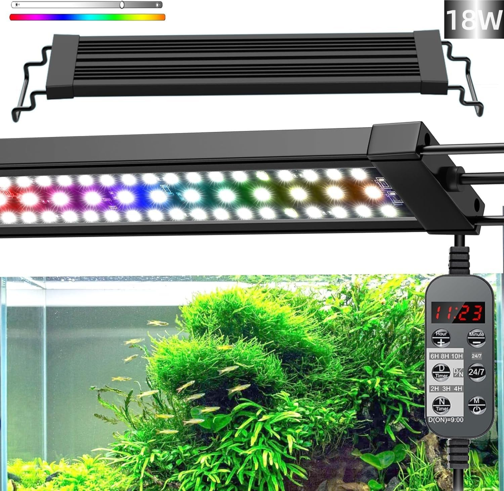 LED Aquarium Light, 24/7 Full Spectrum Dimmable Submersible Light 18-24 Inch 18W