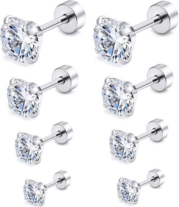 20G 18G Hypoallergenic 316L Surgical Steel Flat Back Ear Studs for Women & Men