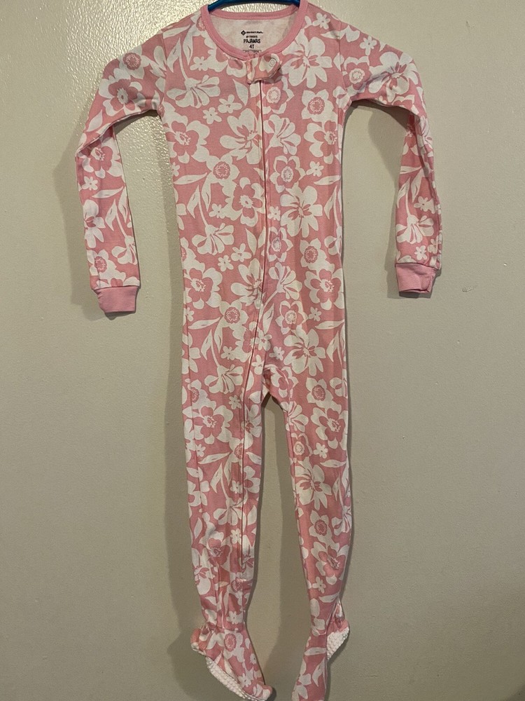 Members Mark Girls 4T Pink 1/4 Sleeve Full-Zip Footed Pajamas-image
