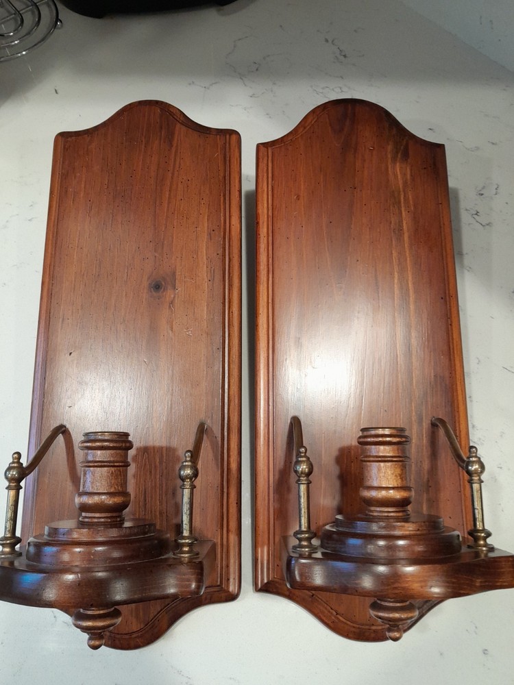 Vintage Wood Brass Wall Candle Holder Sconces Set of 2 Cornwall S Paris Maine