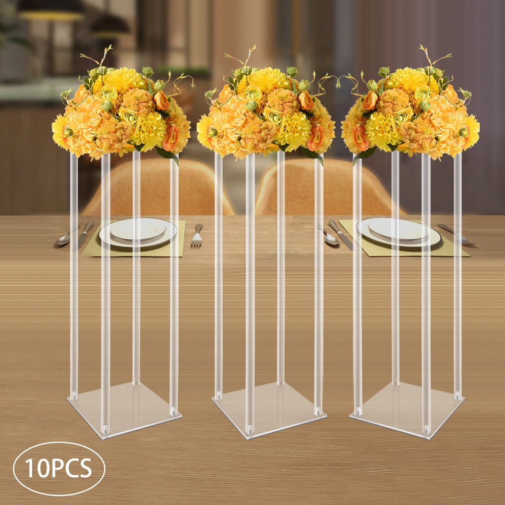 10-Piece Clear Acrylic Column Vase Set for Wedding Centrepieces and Flower Displays