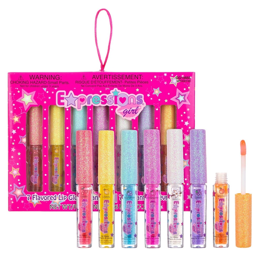 7 Piece Flavored Lip Gloss Set - Non-Toxic Makeup Kit for Kids & Girls