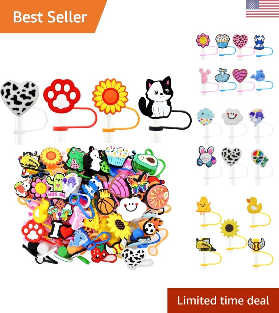 100PCS Mixed Cute Straw Cover Caps for Tumbler Cups - Assorted Designs