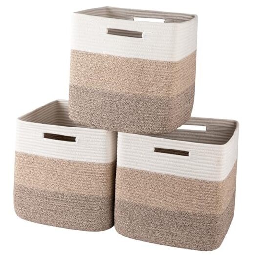 3-Pack Kallax Woven Cotton Rope Storage Cubes 13x13x13 Gradient Brown