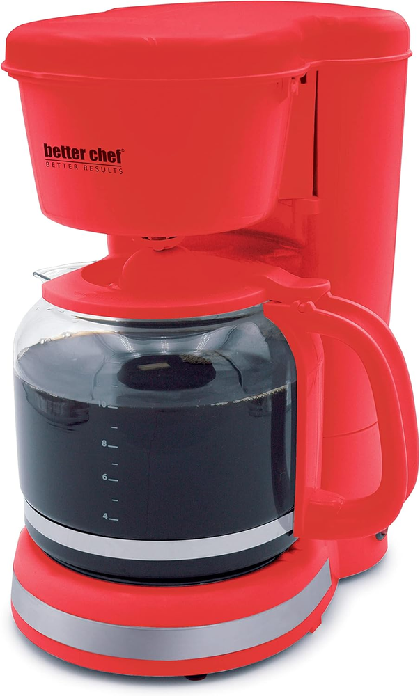 Red Better Chef Coffee Maker 12-Cup Pause-N-Serve Brushed Metal Trim