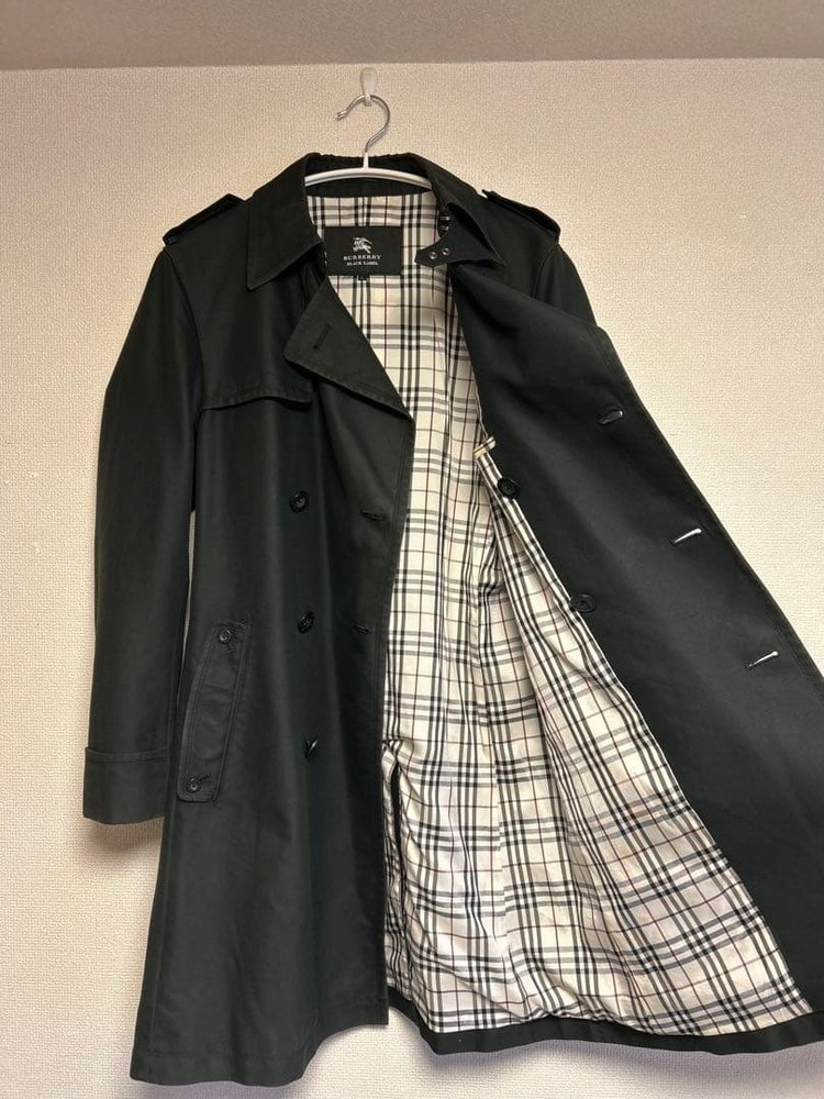 Burberry Black Label Trench Coat Men's Size L Black Auth From Japan RA