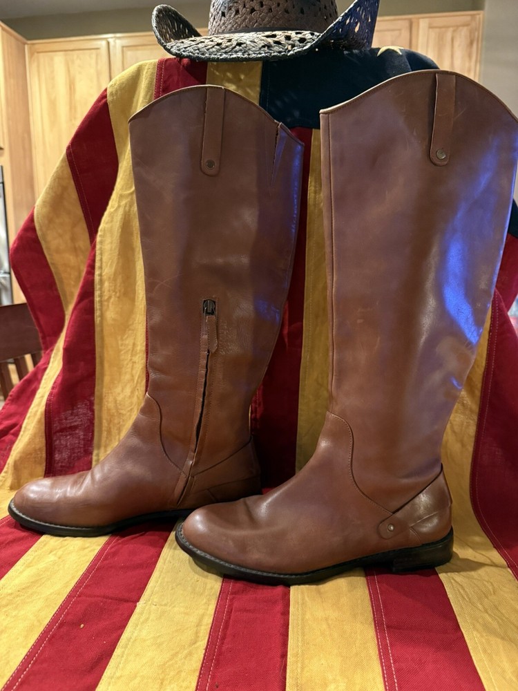 Halogen Keri Tall Riding Boots 7.5M Brown Leather Knee High Women's Pull On
