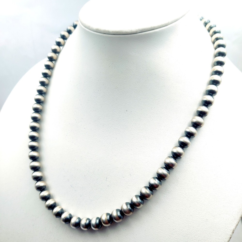Navajo 8 mm oxidized 92.5 Sterling Silver ,Navajo Style Pearls, southwestern Cho