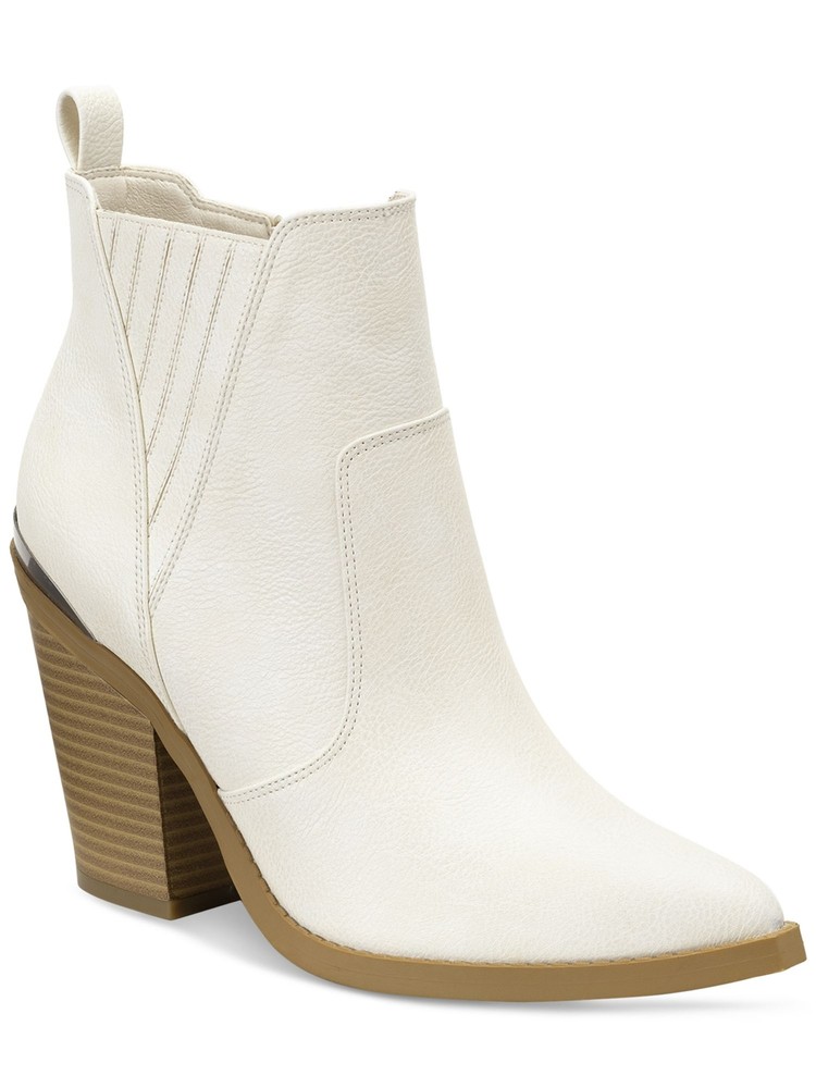SUN STONE Womens White Back Pull-Tab Abiigail Pointed Toe Block Heel Booties 9 M