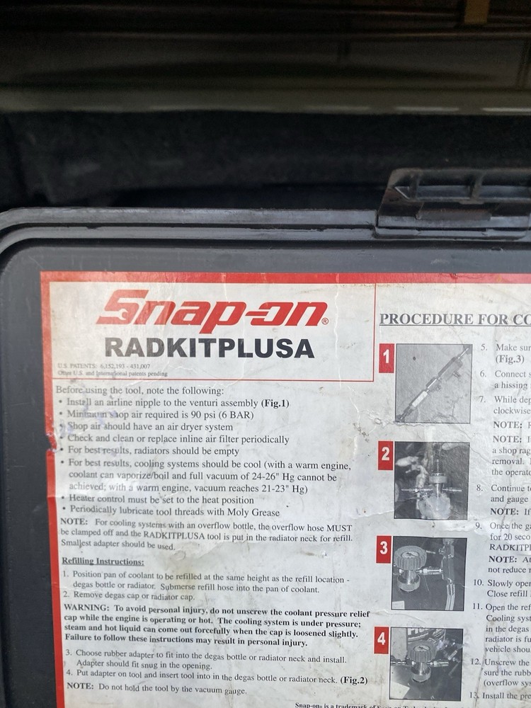 Snap-On Tool Radkitplusa Radiator Vacuum Kit Used Good Condition
