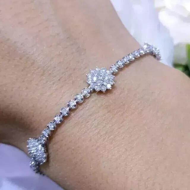 13 Ct Round Cut Lab-Created Diamond Bracelet 14K White Gold Plated