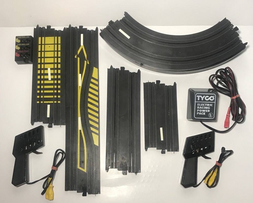 Tyco Electric Slot Car Racing Track Set with Controllers and Power Pack Rails  