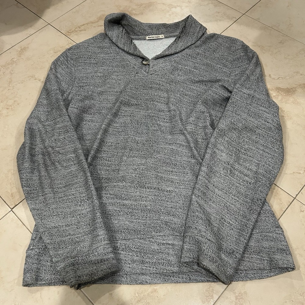 Marine Layer Sweater Mens Large Gray Shawl Collar Sweatshirt Button Top