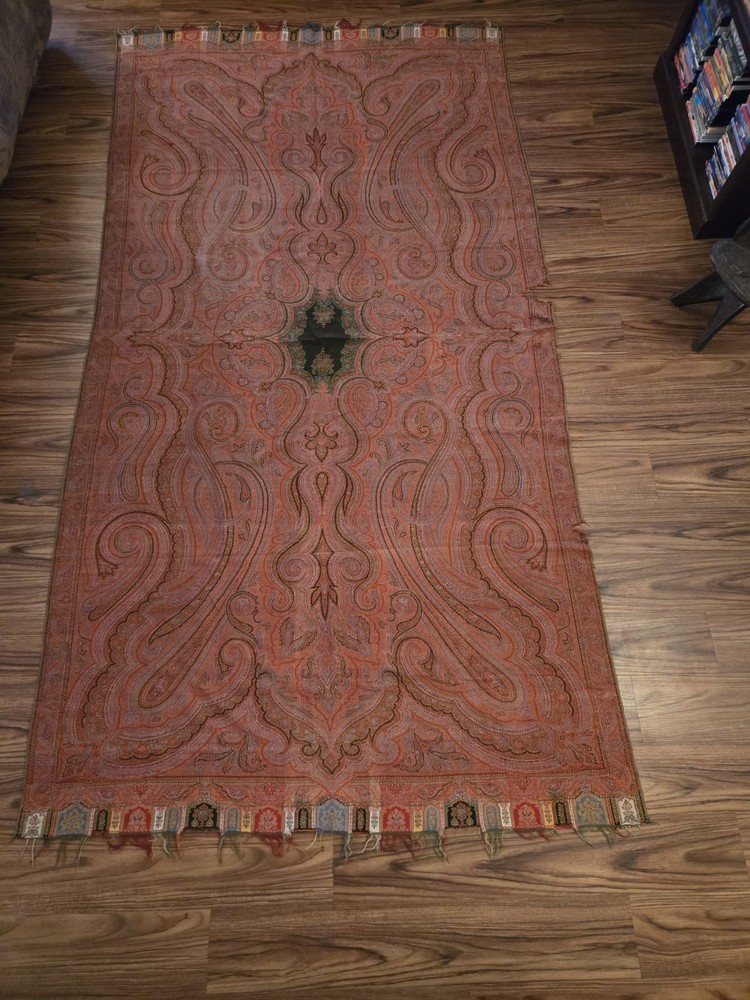 Vintage Kashmir Paisley Handwoven Shawl Throw Textile
