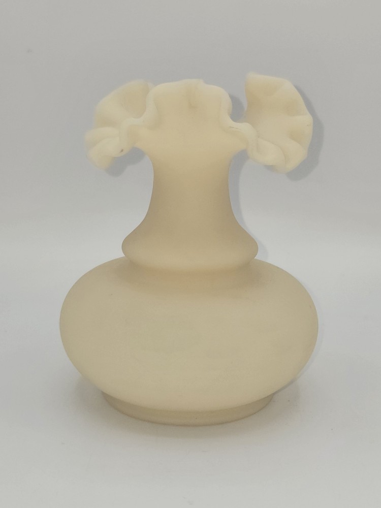 Fenton Glass Vintage Satin Custard Ruffled Rim Vase