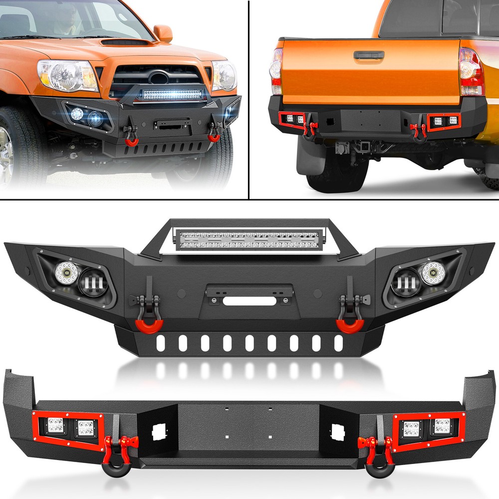 Front /Rear Bumper W/ LED Lights & D-rings For 2005-2015 Toyota Tacoma 2nd Gen