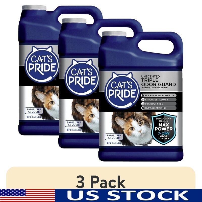 Unscented Clumping Cat Litter 3 Pack 15lb Odor Control Low Dust Hypoallergenic  
